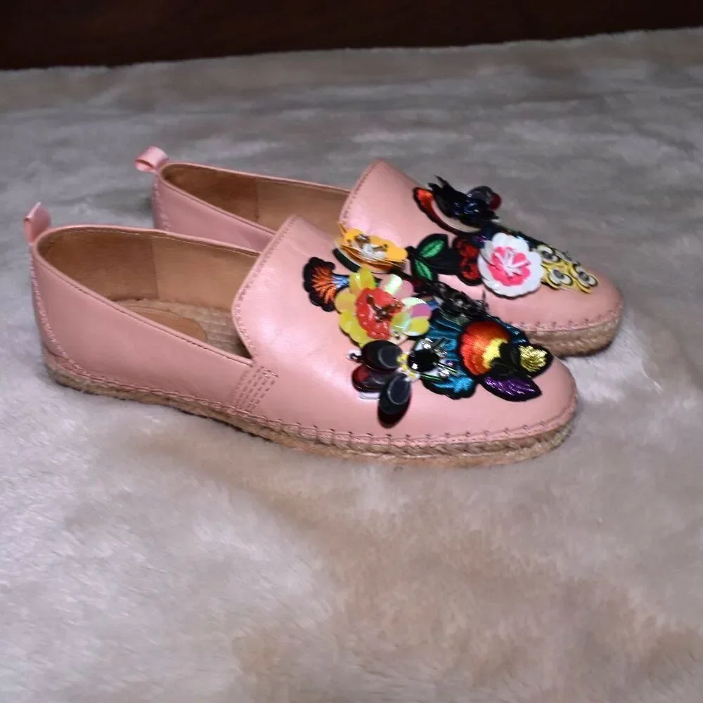 Bill Blass Sutton Pink Floral Embroidered Espadrilles Flats Size 7.5